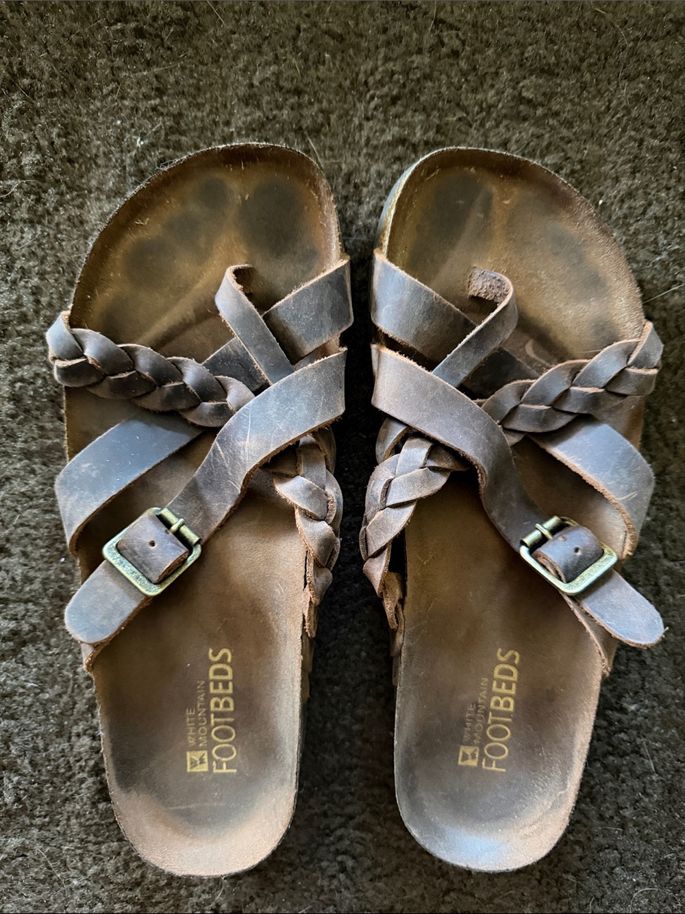 White Mountain Brown Braided Leather Slide Sandals